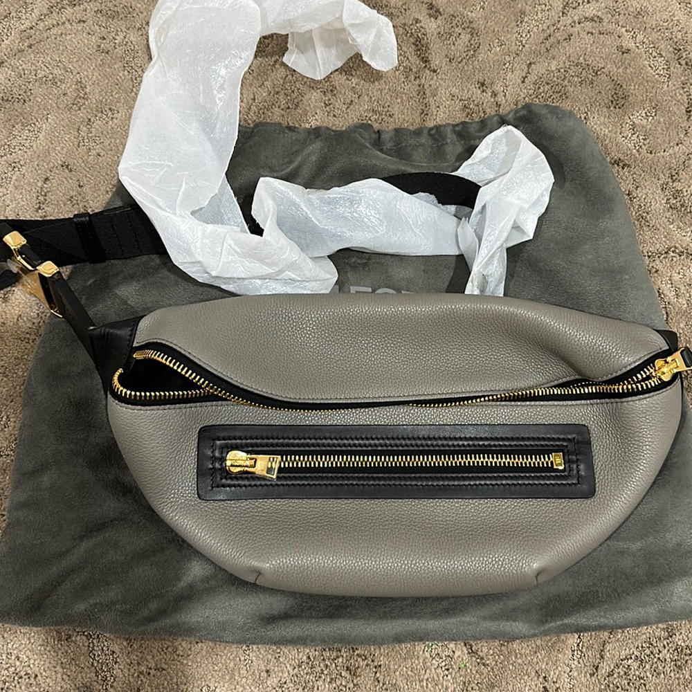 Tom Ford, backpack, fanny pack new gray with gold zippers